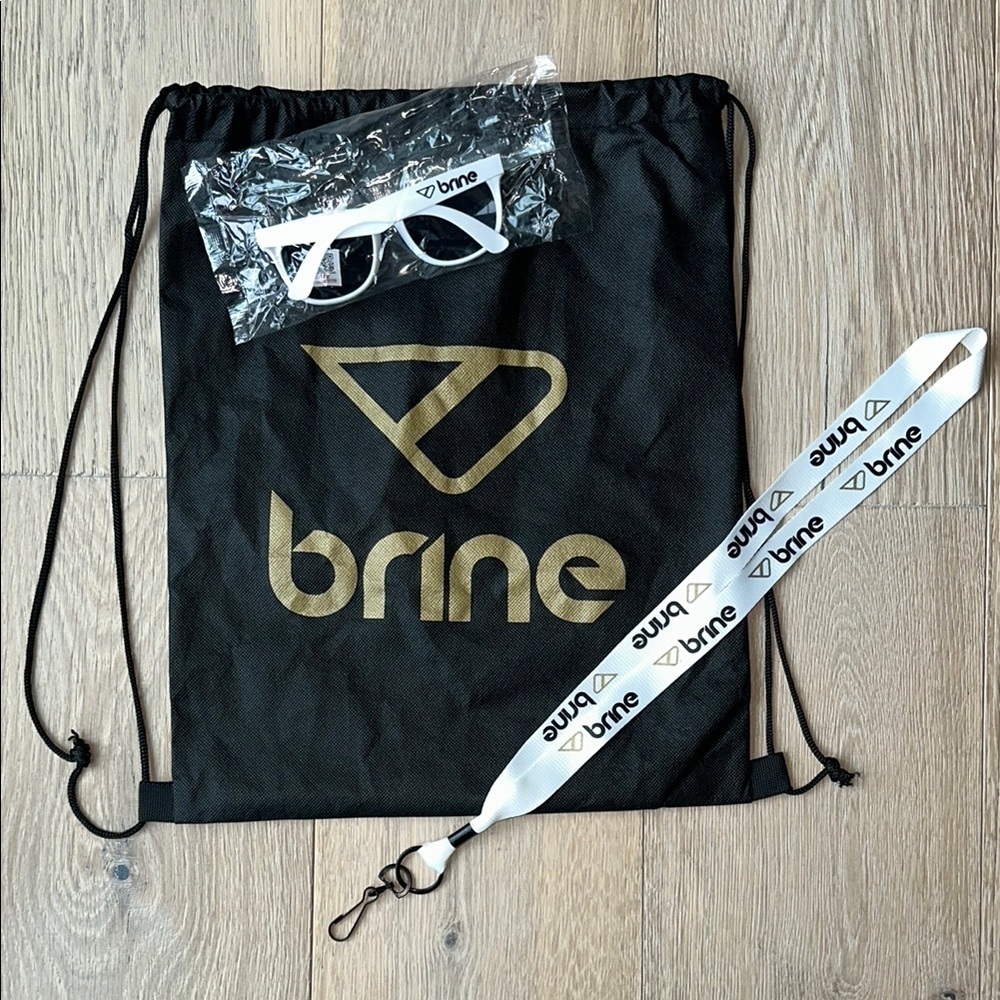 Brine Bag Gift Set 🥍 Black and Gold Drawstring Bag Lanyard and Sunglasses Bundle